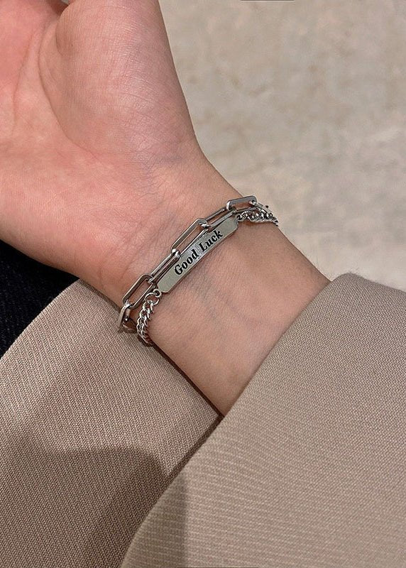 Double Layer Letter Tag Stainless Steel Chain Bracelet - Rick Circus