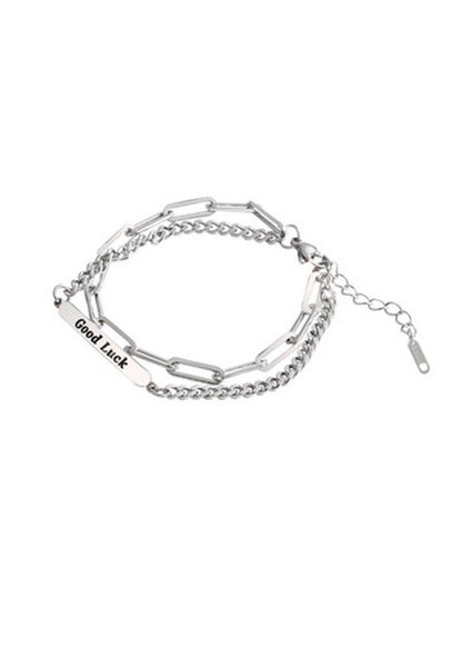 Double Layer Letter Tag Stainless Steel Chain Bracelet - Rick Circus