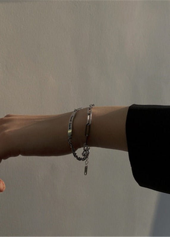 Double Layer Letter Tag Stainless Steel Chain Bracelet - Rick Circus