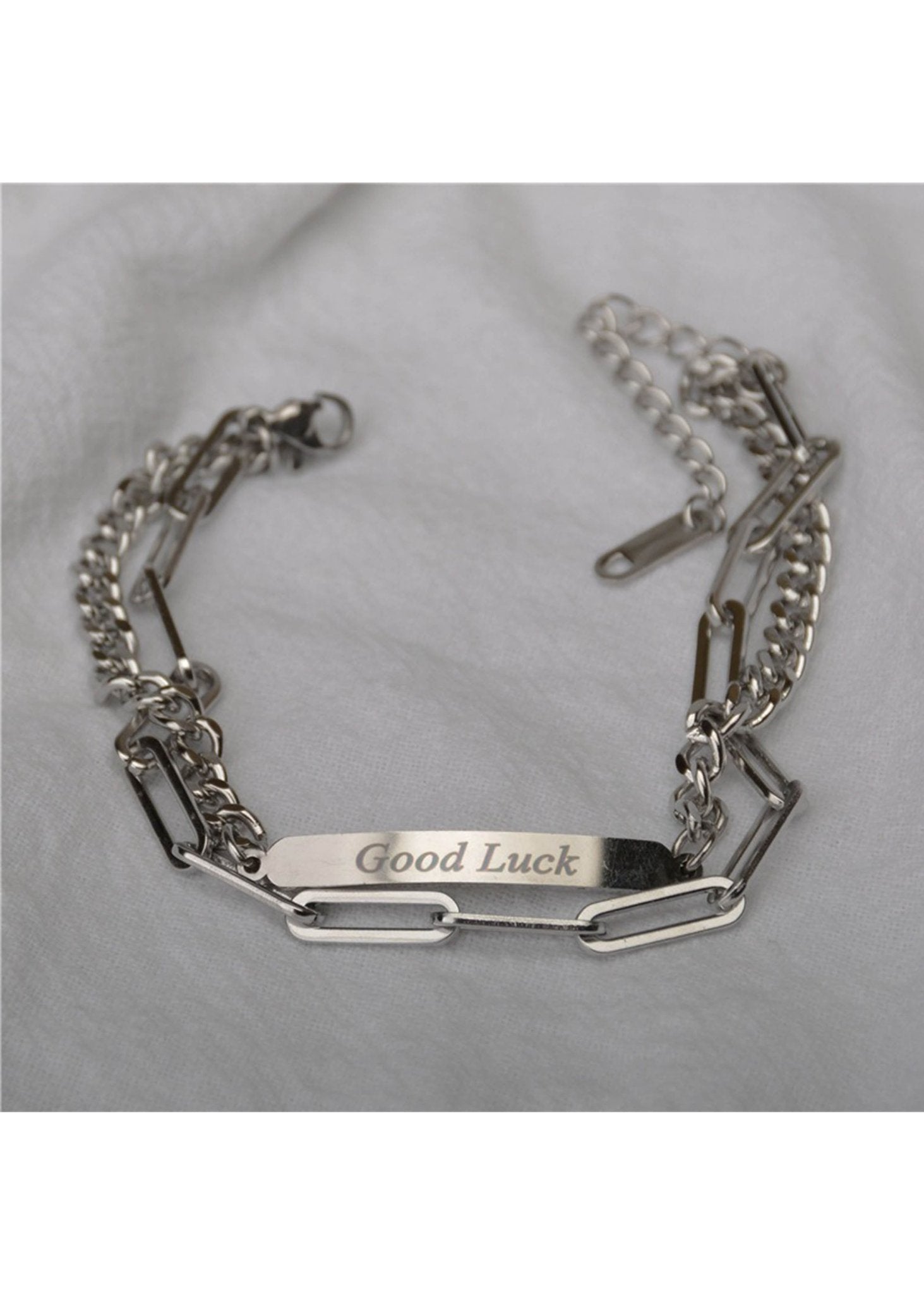 Double Layer Letter Tag Stainless Steel Chain Bracelet - Rick Circus