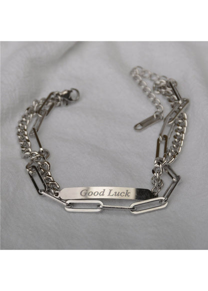 Double Layer Letter Tag Stainless Steel Chain Bracelet - Rick Circus