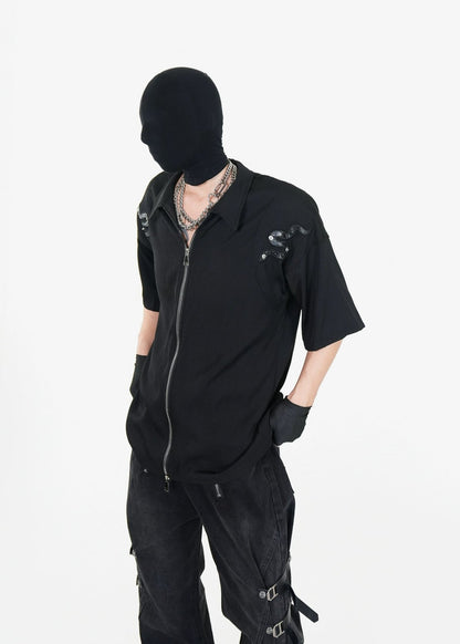 Double - Zip Snake Studded Short - Sleeve Shirt - Rick Circus