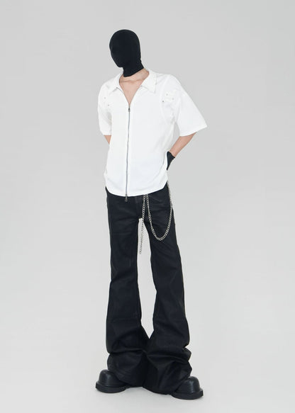 Double - Zip Snake Studded Short - Sleeve Shirt - Rick Circus