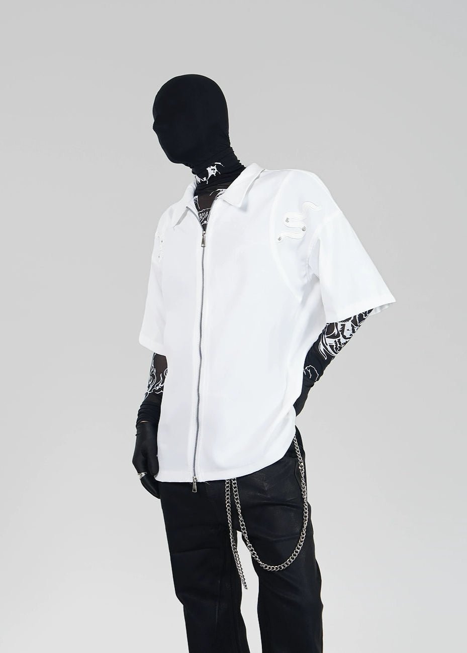 Double - Zip Snake Studded Short - Sleeve Shirt - Rick Circus