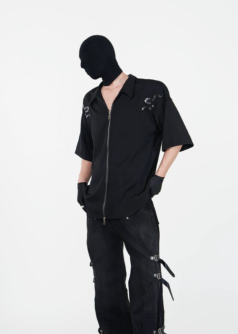 Double - Zip Snake Studded Short - Sleeve Shirt - Rick Circus