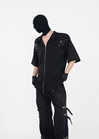 Double - Zip Snake Studded Short - Sleeve Shirt - Rick Circus