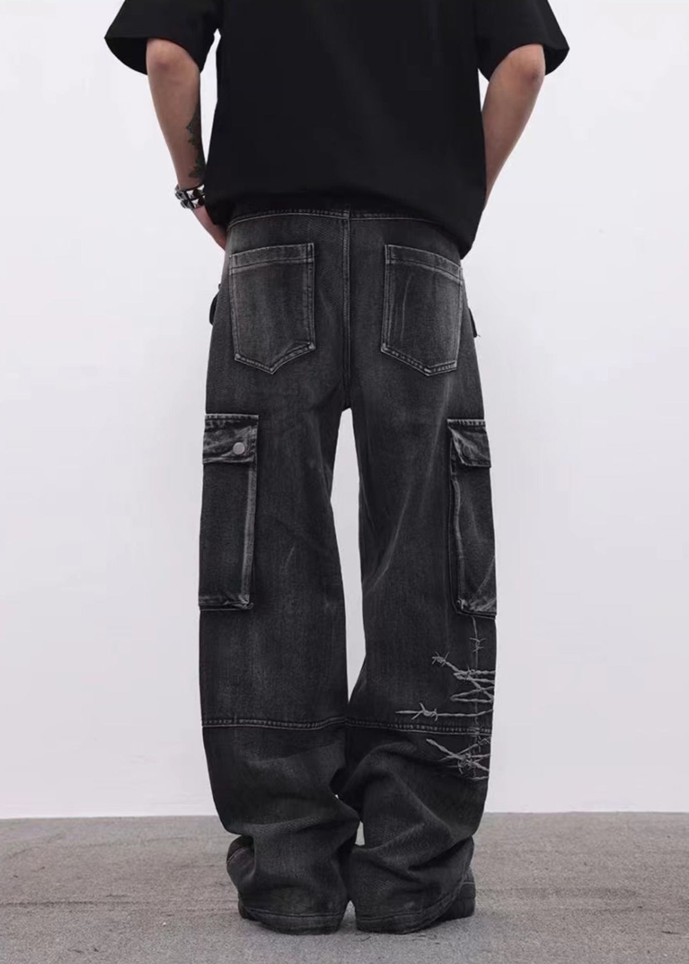 Embroidered Cargo Denim Pants - Rick Circus
