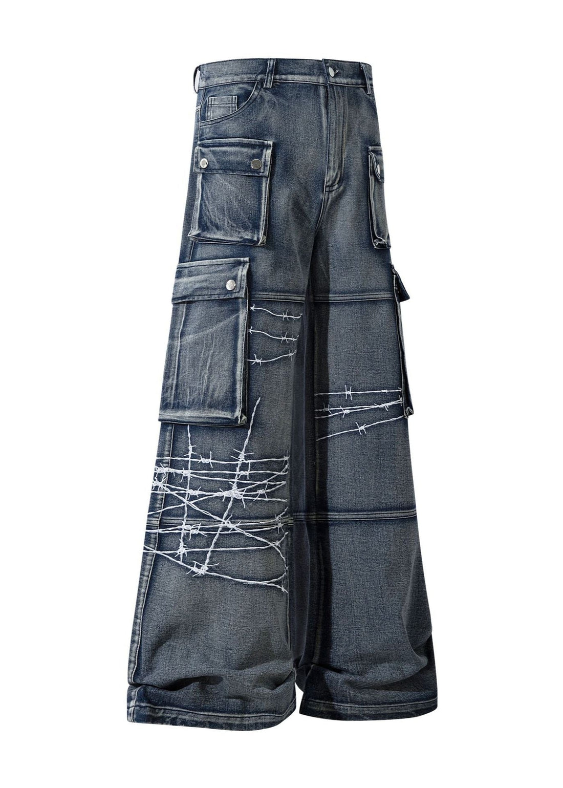 Embroidered Cargo Denim Pants - Rick Circus