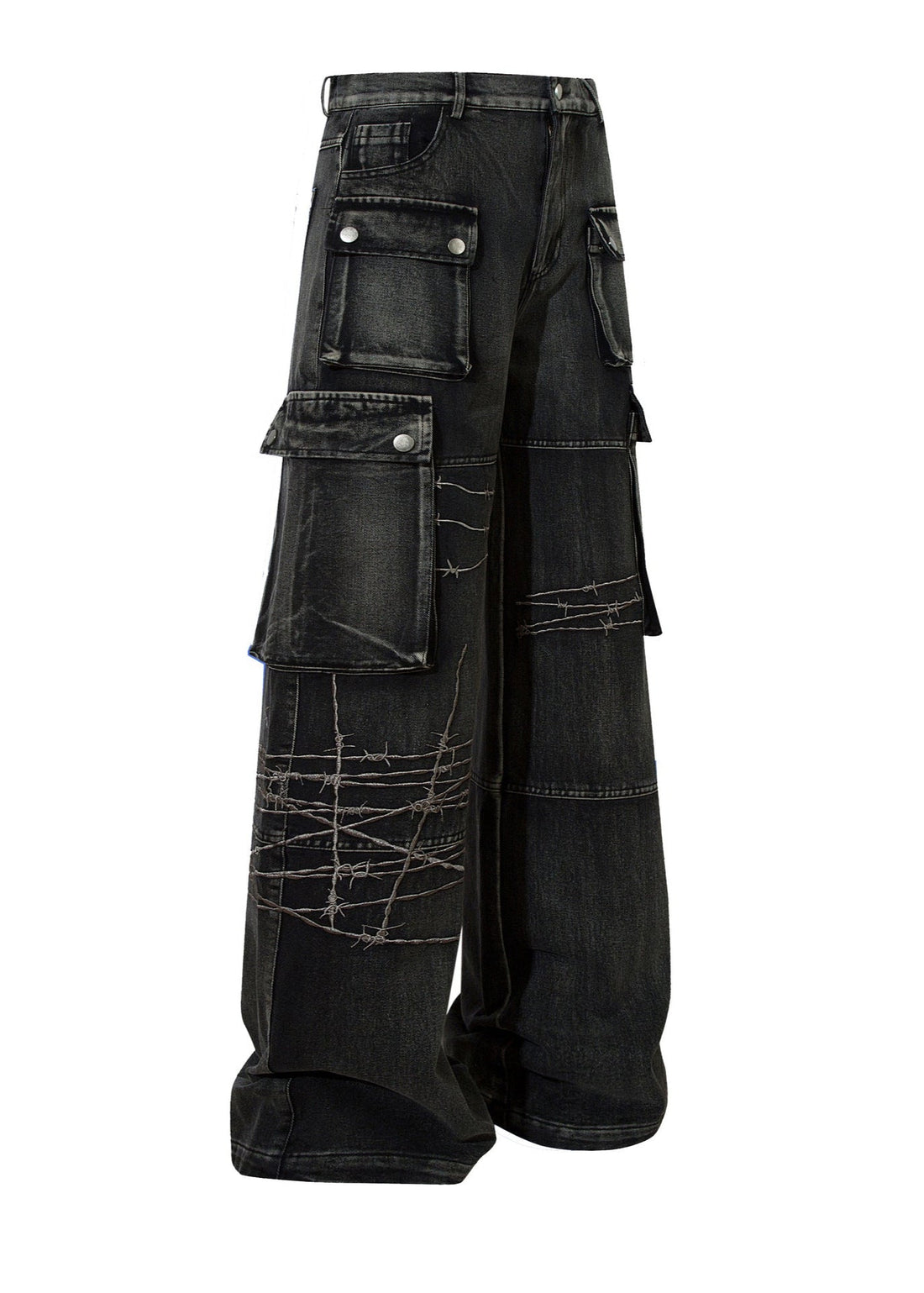 Embroidered Cargo Denim Pants - Rick Circus