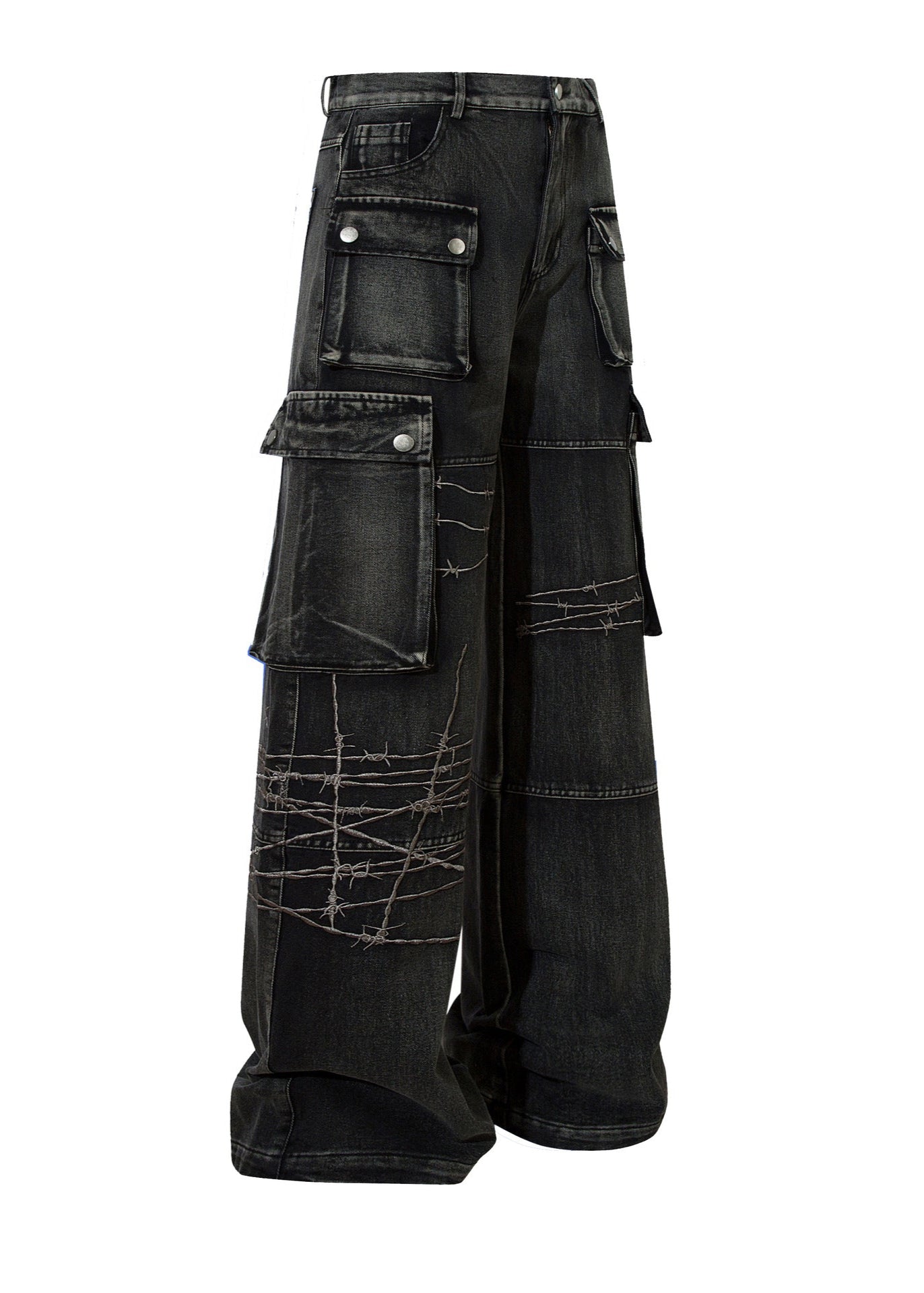 Embroidered Cargo Denim Pants - Rick Circus
