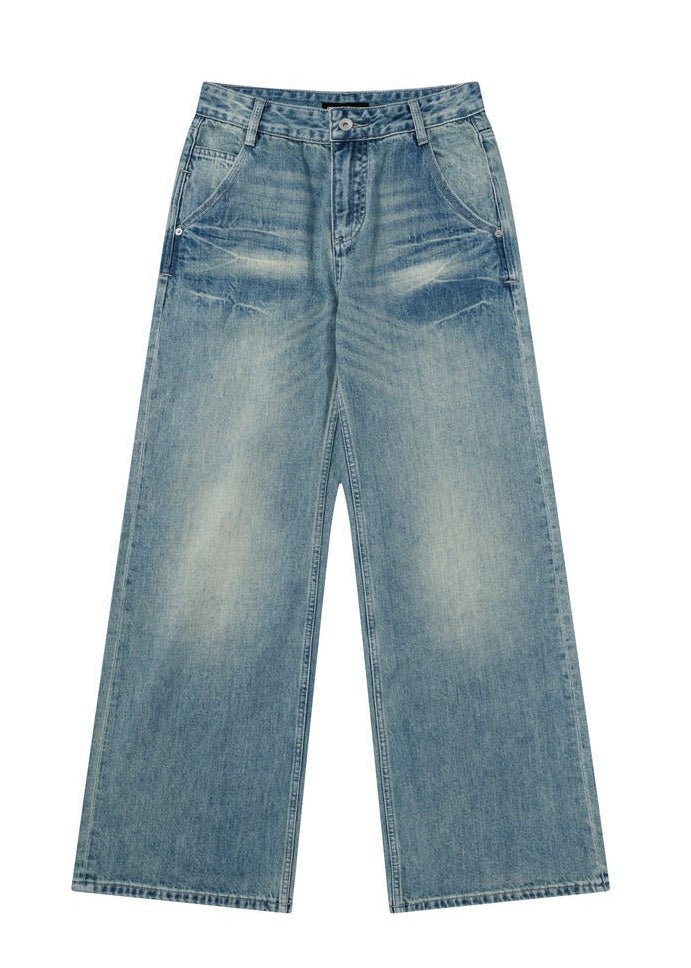 Embroidery Wide Leg Washed Denim Jeans - Rick Circus
