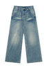 Embroidery Wide Leg Washed Denim Jeans - Rick Circus