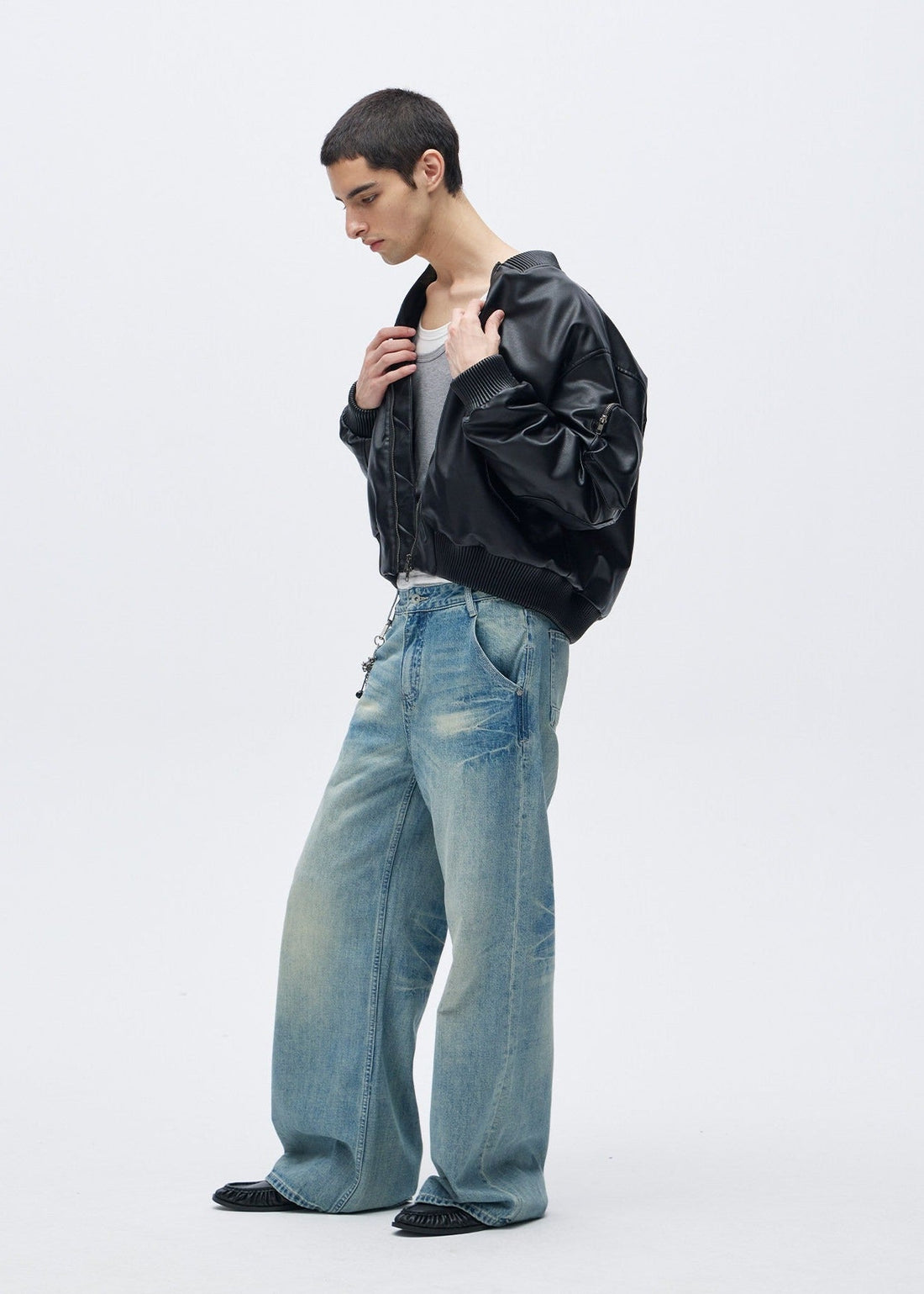 Embroidery Wide Leg Washed Denim Jeans - Rick Circus