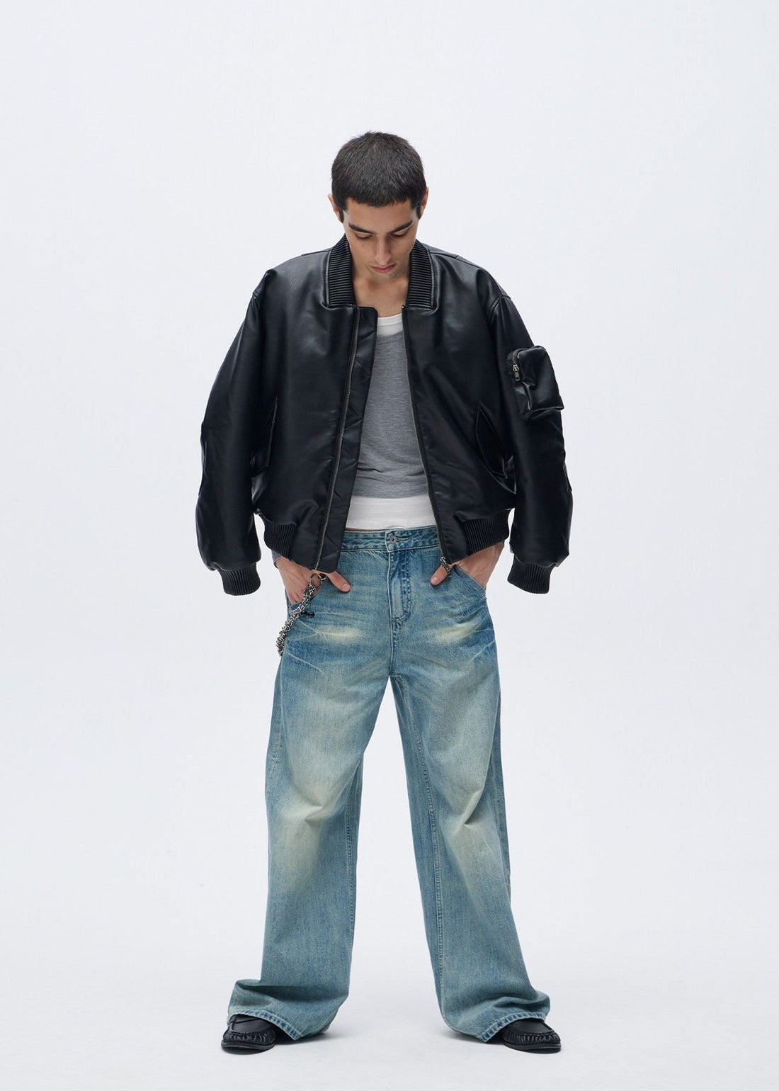 Embroidery Wide Leg Washed Denim Jeans - Rick Circus