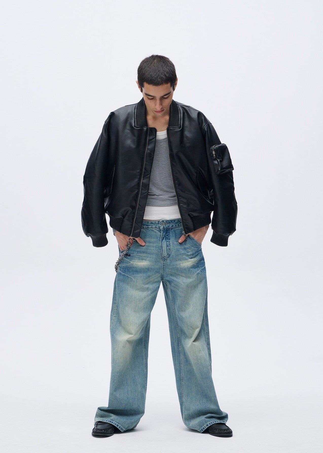 Embroidery Wide Leg Washed Denim Jeans - Rick Circus