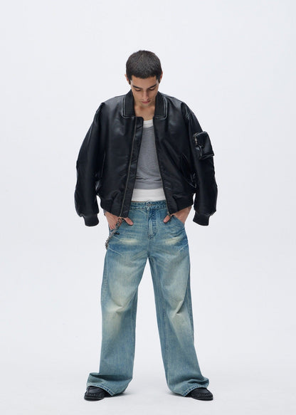 Embroidery Wide Leg Washed Denim Jeans - Rick Circus