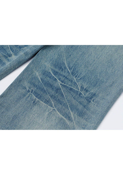 Embroidery Wide Leg Washed Denim Jeans - Rick Circus