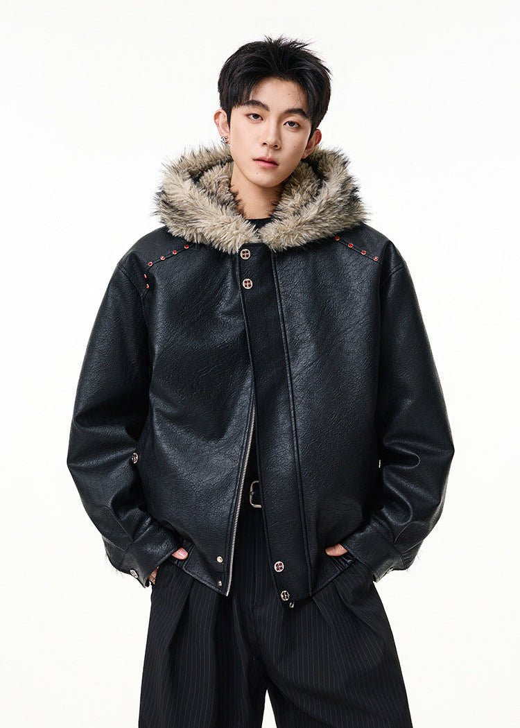 Faux Fur Collar PU Jacket - Rick Circus