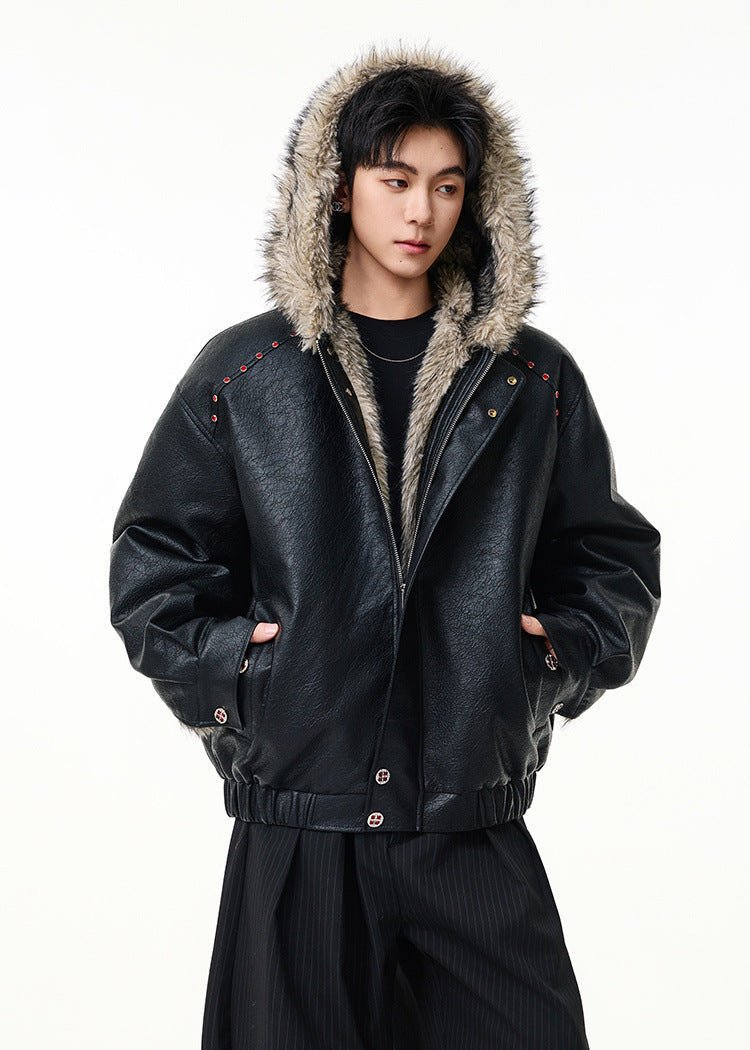 Faux Fur Collar PU Jacket - Rick Circus