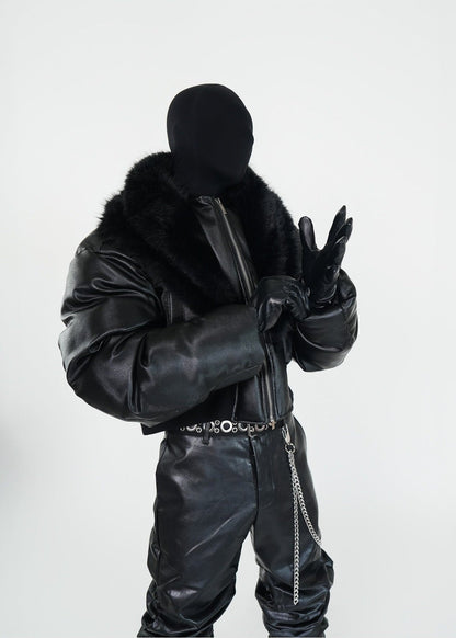 Faux Fur Collar PU Puffer Jacket - Rick Circus