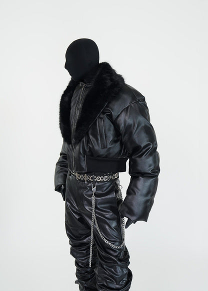 Faux Fur Collar PU Puffer Jacket - Rick Circus