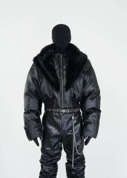 Faux Fur Collar PU Puffer Jacket - Rick Circus
