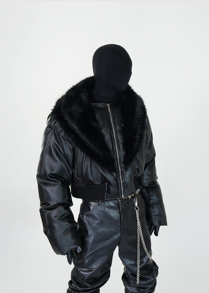 Faux Fur Collar PU Puffer Jacket - Rick Circus