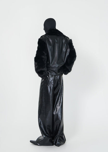 Faux Fur Trim PU Leather Biker Jacket - Rick Circus