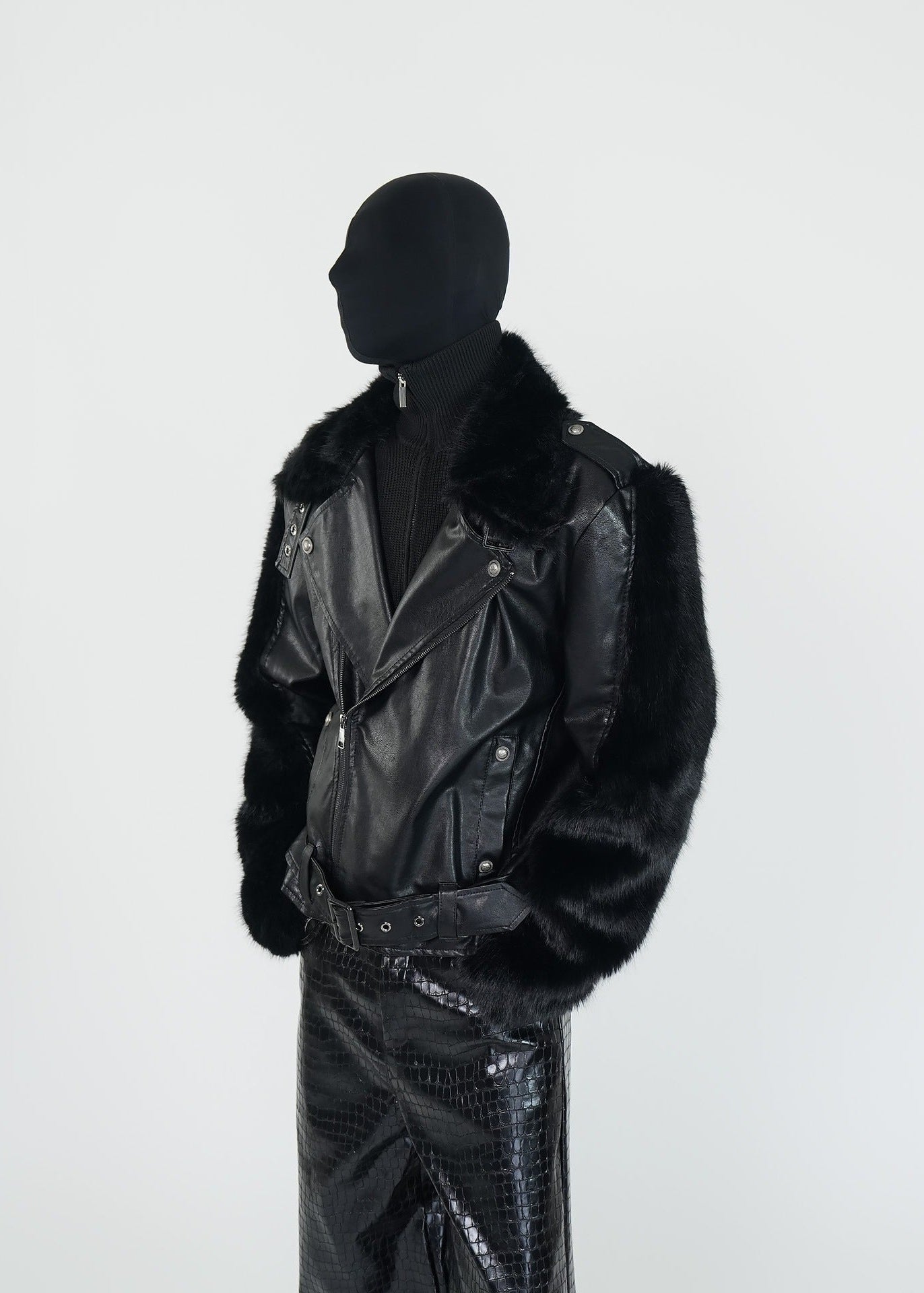 Faux Fur Trim PU Leather Biker Jacket - Rick Circus