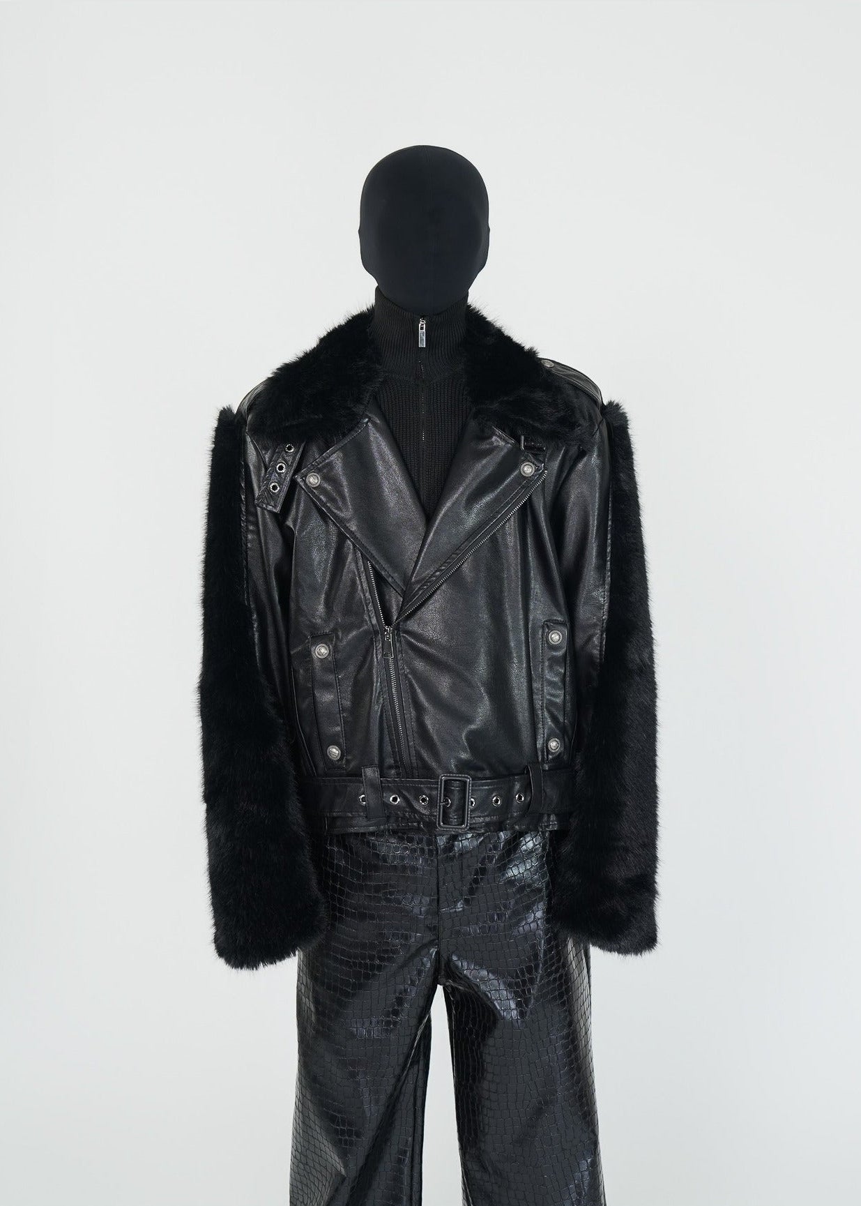 Faux Fur Trim PU Leather Biker Jacket - Rick Circus