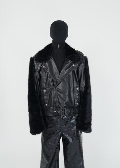 Faux Fur Trim PU Leather Biker Jacket - Rick Circus