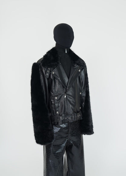 Faux Fur Trim PU Leather Biker Jacket - Rick Circus