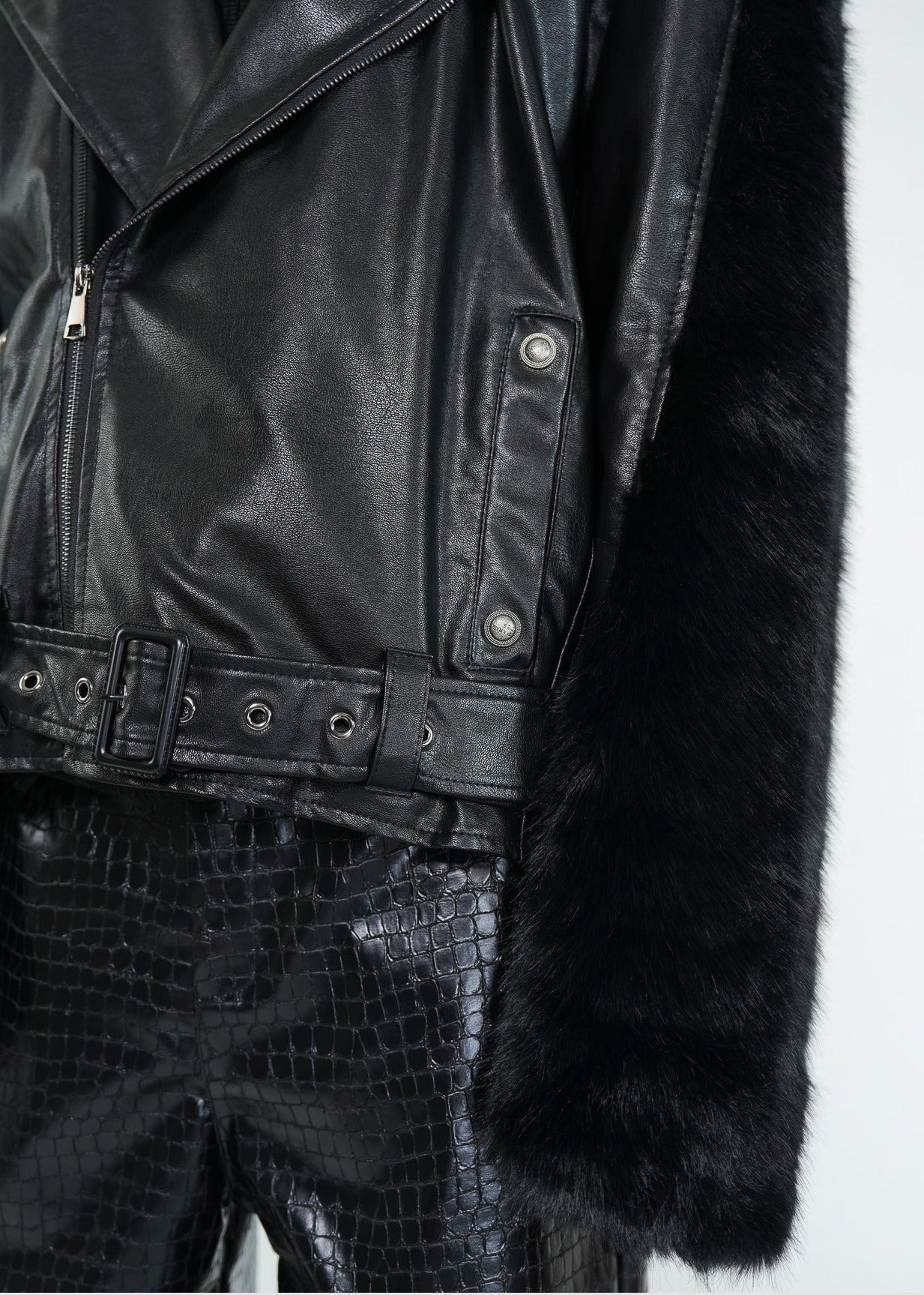 Faux Fur Trim PU Leather Biker Jacket - Rick Circus