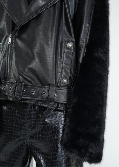 Faux Fur Trim PU Leather Biker Jacket - Rick Circus