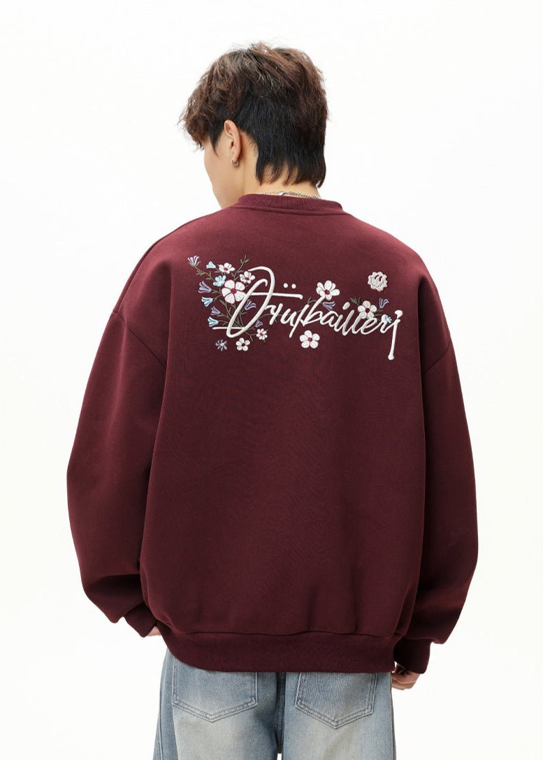 Floral Embroidery Crewneck Sweatshirt - Rick Circus