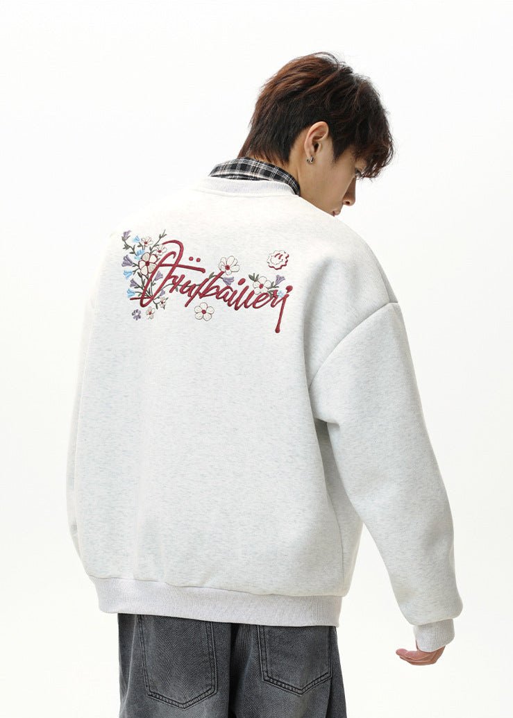 Floral Embroidery Crewneck Sweatshirt - Rick Circus