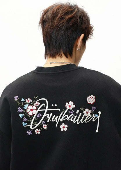 Floral Embroidery Crewneck Sweatshirt - Rick Circus