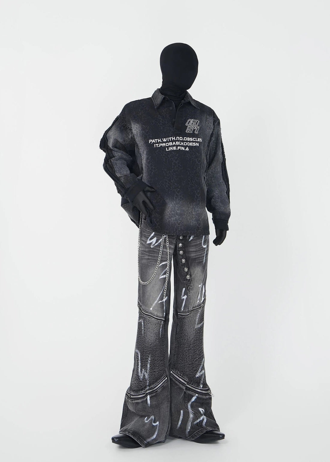 Frayed Denim Polo Sweatshirt - Rick Circus