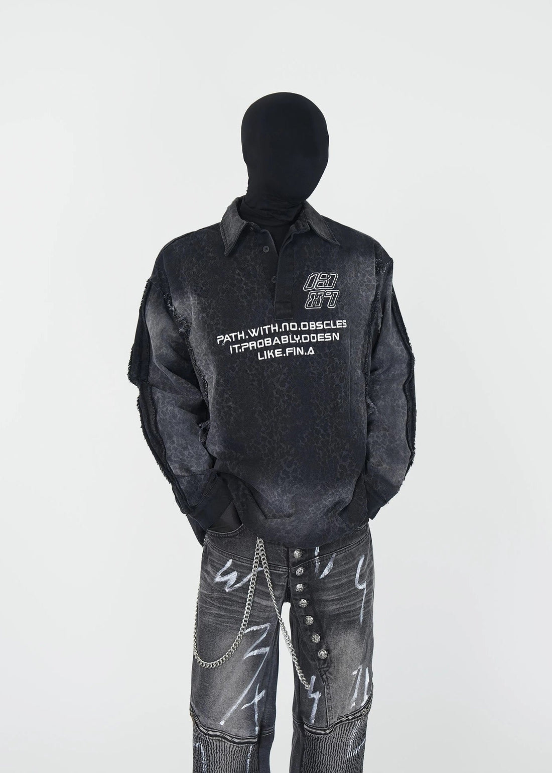 Frayed Denim Polo Sweatshirt - Rick Circus