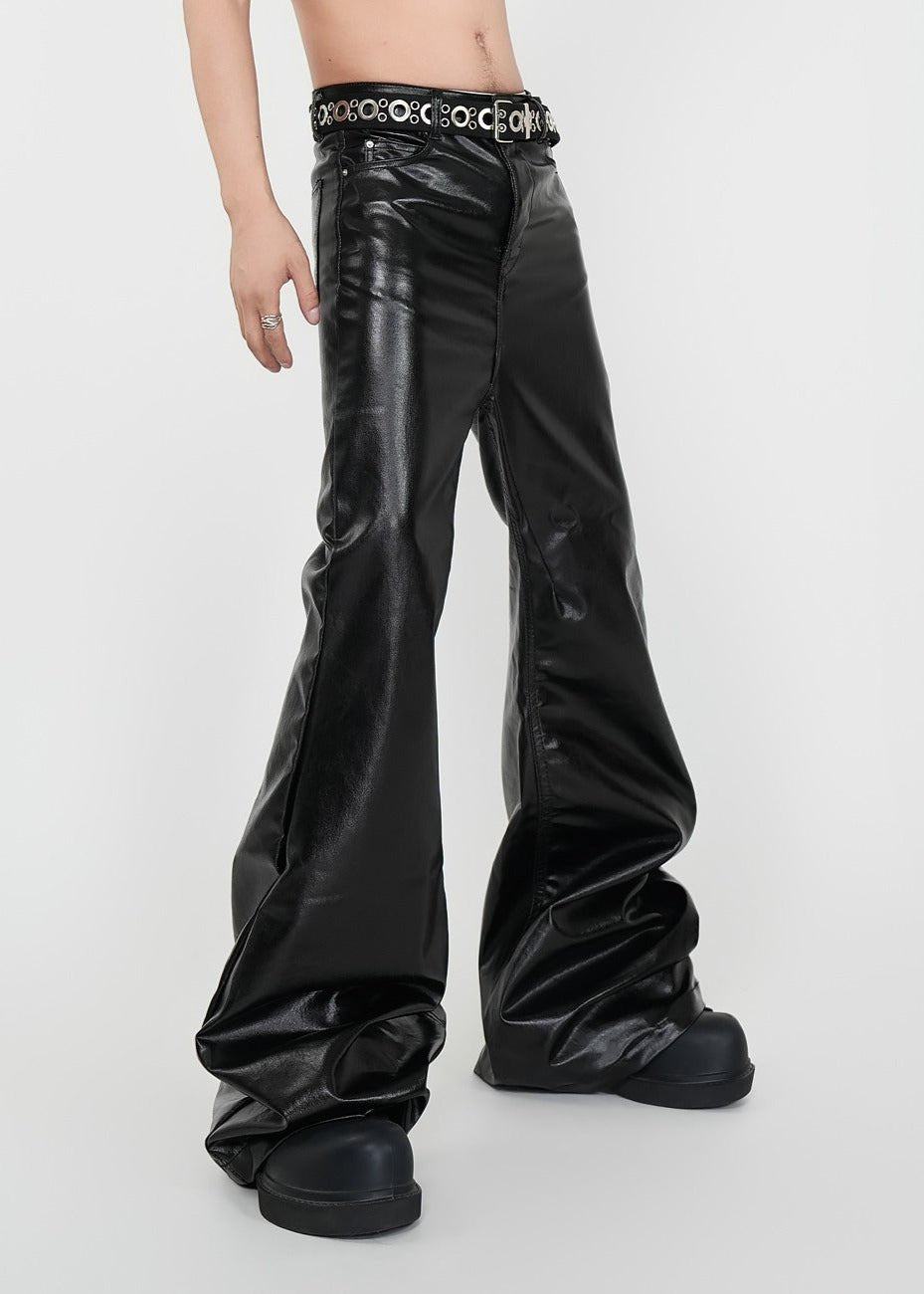 Glossy Patent Coated Flared Faux Leather Pants - Rick Circus
