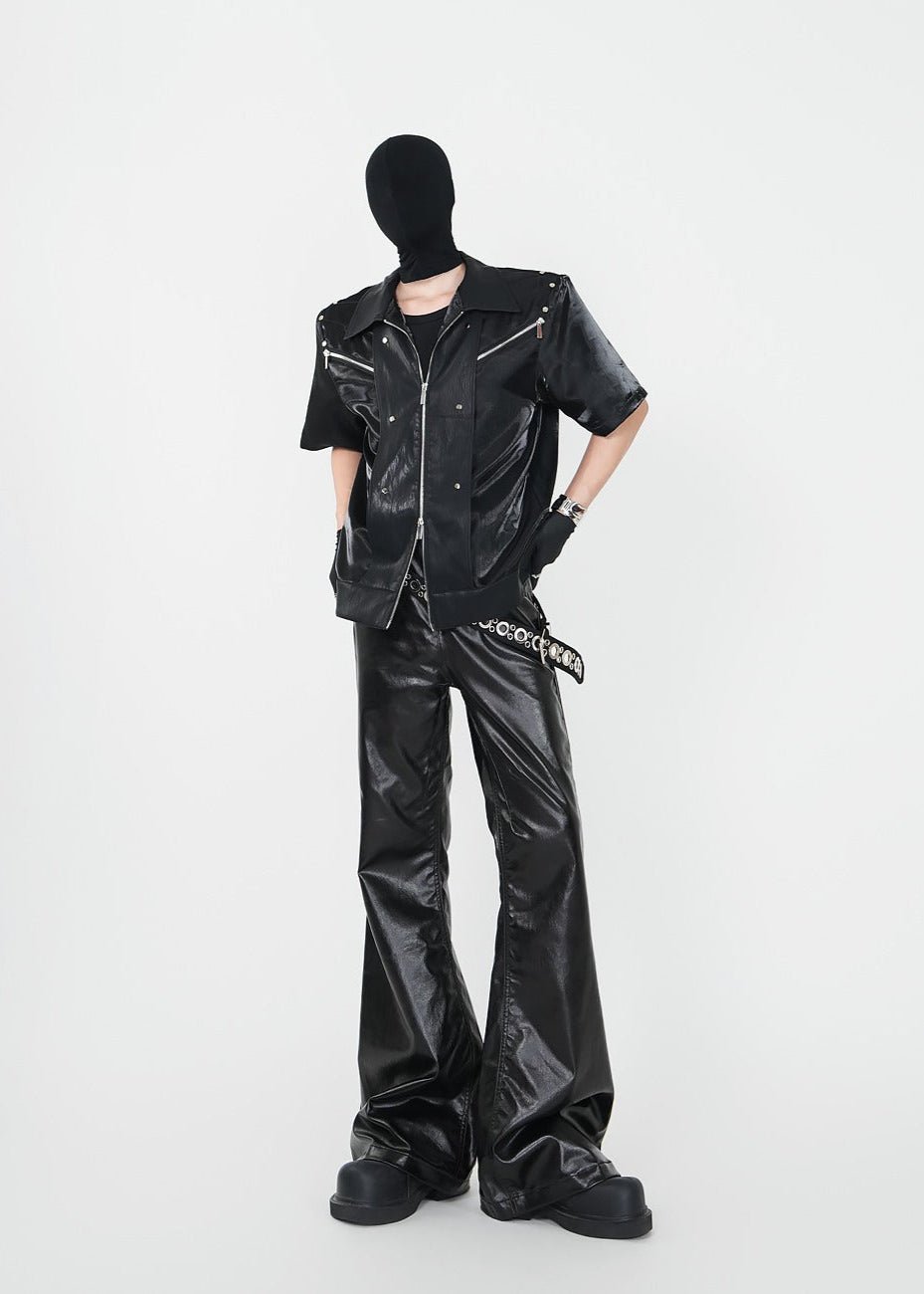 Glossy Patent Coated Flared Faux Leather Pants - Rick Circus