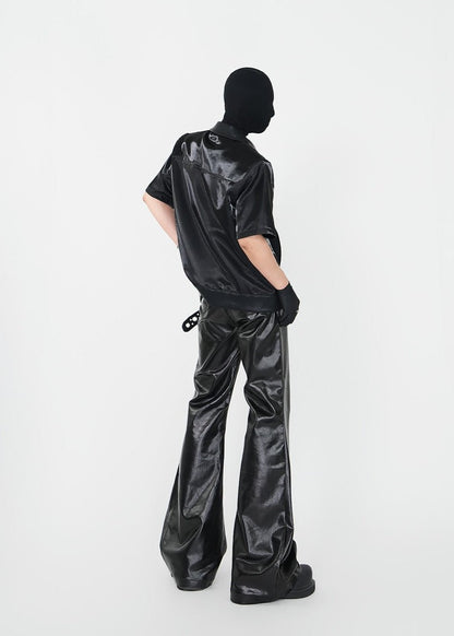Glossy Patent Coated Flared Faux Leather Pants - Rick Circus