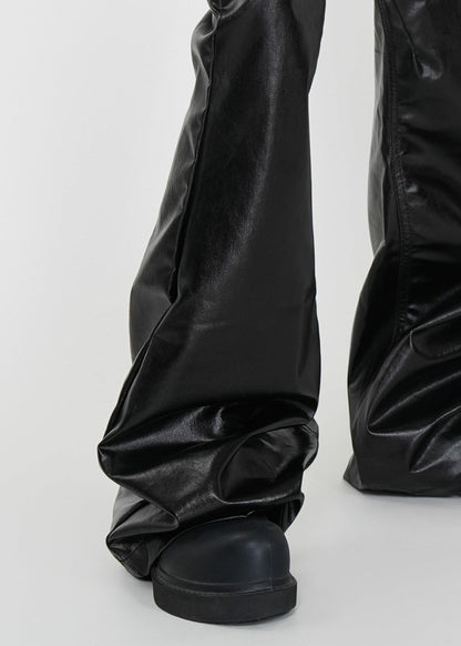 Glossy Patent Coated Flared Faux Leather Pants - Rick Circus