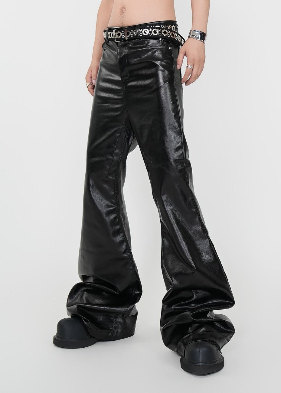 Glossy Patent Coated Flared Faux Leather Pants - Rick Circus