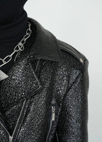 Glossy Textured PU Leather Jacket - Rick Circus