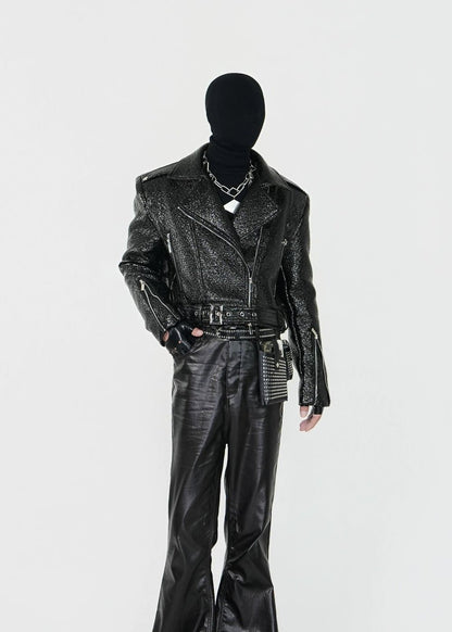 Glossy Textured PU Leather Jacket - Rick Circus