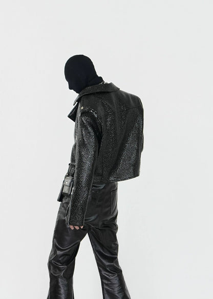 Glossy Textured PU Leather Jacket - Rick Circus