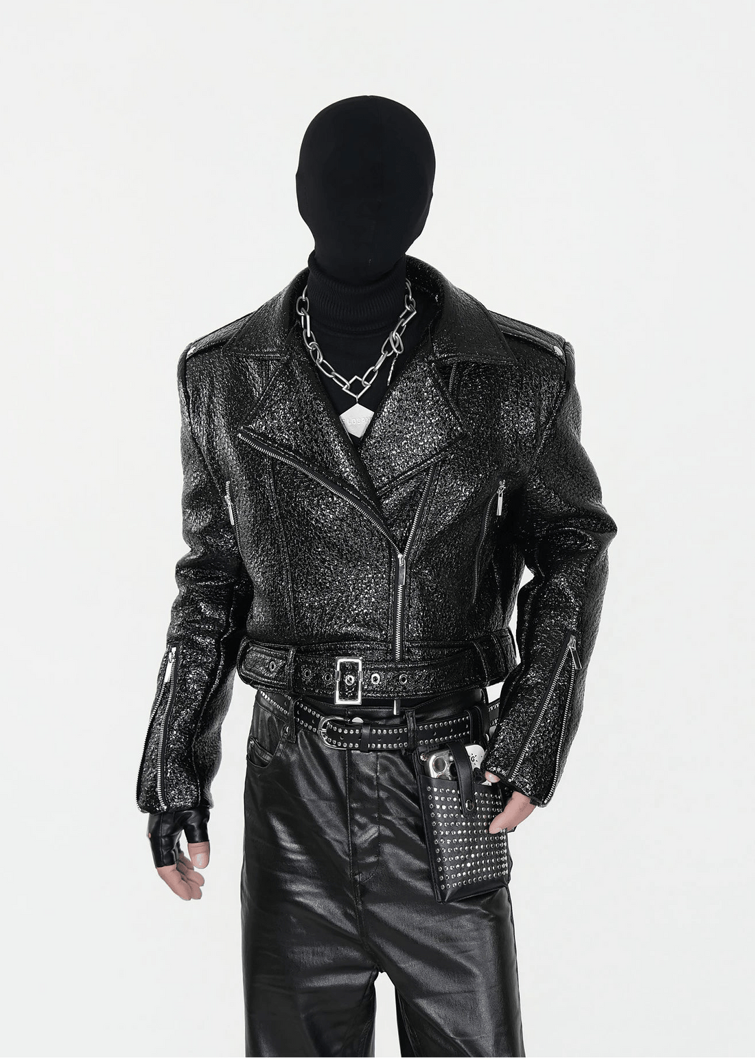 Glossy Textured PU Leather Jacket - Rick Circus