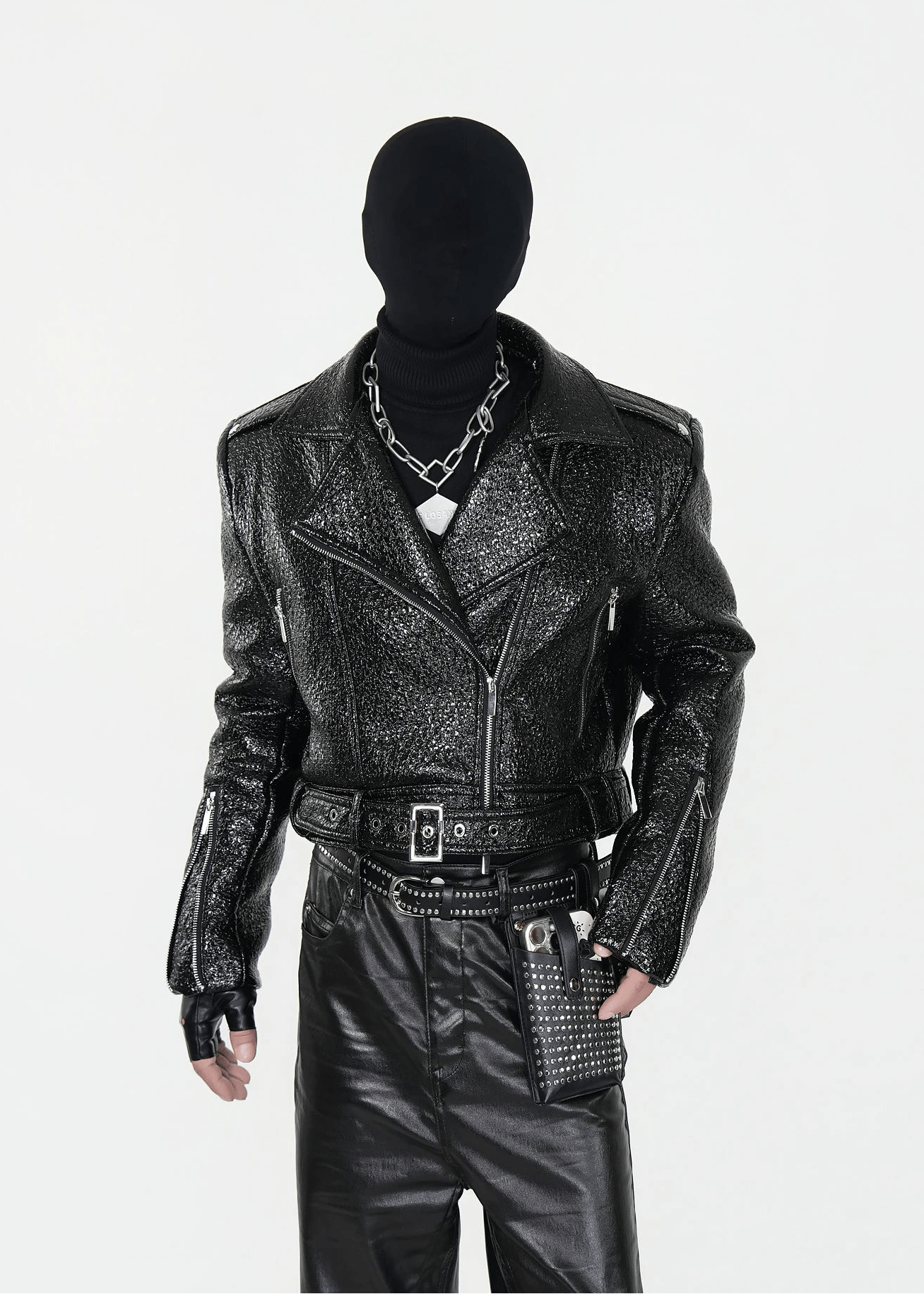 Glossy Textured PU Leather Jacket - Rick Circus