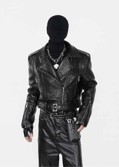 Glossy Textured PU Leather Jacket - Rick Circus